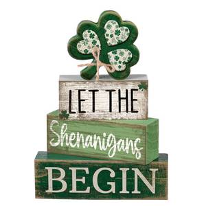 lot 2293 image: Lineshading 4 Pcs St Patricks Day Table Decor Wooden Shamrocks St Patricks Day Tiered Tray Decor Irish Centerpiece Green Lucky Shamrocks Block Signs for Saint Pattys Party Home Kitchen