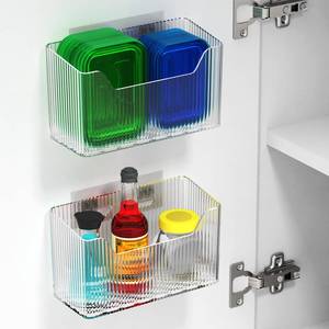 lot 2294 image: KZLCAKK 2 Pack Cabinet Door Organizer, Inside Cabinet Door Storage, Shower Caddy Stackable Clear Plastic Makeup Organizer Adhesive Hanging Bin for Kitchen Cabinets, Bathroom, Pantry, Office