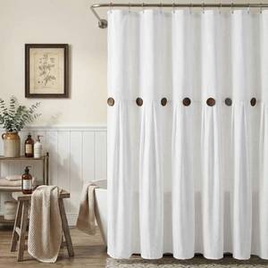 lot 2298 image: XOGUIBO Farmhouse Shower Curtain Linen Button Woven Fabric Country Rustic Western, White 72 W x 72 L