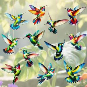 lot 2300 image: 24PCS Hummingbird Christmas Ornament Wooden Bird Hanging Decoration Pendant with Hemp Rope for Christmas Tree Decoration Home Party Wall Decor (24PCS Hummingbird)