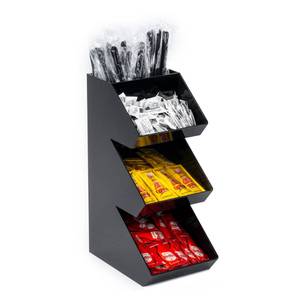 lot 3575 image: Inevibe Condiment Holder Stand - 3 Tier Compartment for Condiments, Sauce Packets, and Coffee Station Organizer for Bar, Restaurant, Cafe, Home - Black Acrylic Caddy Storage Rack