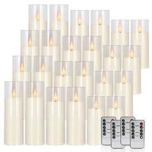 lot 3581 image: fclayvts 24 Packs of Acrylic LED Candles, Flickering Flameless Candles Battery Operated with Remote Dimmed and Timed, 3D Wick Candles for Home Decor,Wedding,Gift��Parties and Festivals. (3 Size)