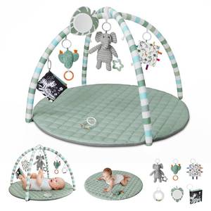 lot 3586 image: Blissful Diary Baby Play Gym Mat, Play Mat Activity Mat with 6 Detachable Toys for Stage-Based Sensory & Motor Skill Development, Easy to Install & Clean, Baby Essentials Gift, Sage Green