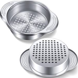 lot 4355 image: Patelai 2 Pieces Tuna Can Strainer Stainless Steel Food Strainer Sieve Metal Press Lid Canning Colander Oil Drainer Tuna Filter for Beans Vegetables