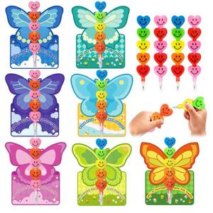 lot 4357 image: JoyFiesta 28 Pcs Valentines Cards for Kids with Stacking Heart Pencils, Valentines Day Gifts for Classroom with 7-Design Butterfly Card, Kids Valentines School Class Exchange Prizes Toys Set toys