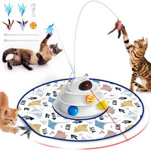 lot 4363 image: Interactive Cat Toy 5 in 1 Automatic Cat Toy for Indoor Cats, Rechargeable Hide and Seek Toy with PVC Cover, Battery Operated Kitten Laser Toy, Self Play Fluttering Feather Wand with Track Ball