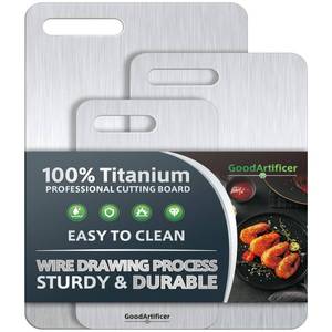 lot 4369 image: Titanium Cutting Boards Set of 3, 100% Pure Titanium Kitchen Cutting Board, Double-Sided Non-Toxic Cutting Board, Ideal for Slicing and Dicing Meats, Features Handle, Dishwasher Safe