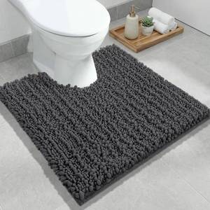 lot 4385 image: ILANGO Toilet Rugs U Shaped Dark Grey 24x24 Bathroom Rugs,Extra Soft Absorbent Chenille Bath Rugs,Thick Non-Slip Shaggy Bath Mat,Machine Washable Quick Dry Bath Mats for Toilet Contour