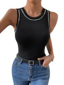lot 4395 image: WDIRARA Womens Rhinestone Tank Top Sleeveless Summer Top Round Neck Tank Top Black XXL