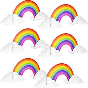 lot 4396 image: WILLBOND 6 Pieces Rainbow Honeycomb Paper Centerpiece Rainbow Party Table Decoration Cloud No Crease Converting Centerpieces for Tables Christmas Birthday Party