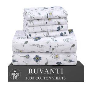 lot 5622 image: RUVANTI 6 Pcs Cotton Sheets - 100% Natural Cotton Soft, Lightweight & Breathable Crispy Percale Bed Sheets, Queen Sheet Set 16 Deep Pockets, Coastal Blue
