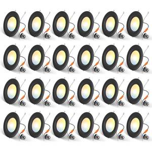 lot 5625 image: Amico 24 Pack 56 inch 5CCT LED Recessed Lighting, Dimmable, 12.5W100W, 950LM, 2700K3000K4000K5000K6000K Selectable, Retrofit Can Lights with Baffle Trim, IC Rated - ETL & FCC, Black