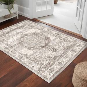 lot 5628 image: Washable Area Rugs 3x5 Entryway Soft Low Pile Mat Machine Washable Indoor Doormat Lightweight Entry Rug Anti Slip Backing Rugs for Living Room Bedroom Kitchen Bathroom 3x5 Beige