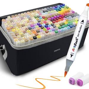 lot 5641 image: ArtBeek Alcohol Markers, 262 Coloring Markers for Adult Coloring Books No Bleeding, Dual Tip (Brush & Fine Tip)