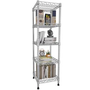 lot 5657 image: GIOTORENT 5 Tier Standing Shelving Metal Units, Adjustable Height Wire Shelf Display Rack for Laundry Bathroom Kitchen 11.8 W x 11.8 D x 50 H (5-Tier, Grey, MatteGlossy Finish)