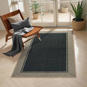 lot 5660 image: Moynesa Striped Border Easy Jute Outdoor Patio Rug 3x5, Washable Entryway Rug Non Slip with Rubber Backing, Farmhouse Modern Carpet for Backyard Bedroom Living Room Kitchen, Black