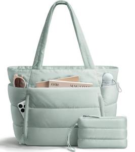 lot 5662 image: Bagstellar Puffer Tote Bag for Women, Lightweight Puffy Work Handbag Teacher Nurse Quilted Shoulder Bag for School Travel Gym