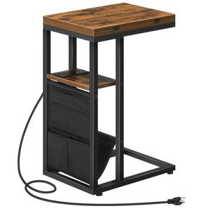 lot 5673 image: HOOBRO Foldable End Table with Charging Station, C Shaped Side Table with Storage Bag, Slide Under Sofa Couch Table for Small Spaces in Living Room, Bedroom, Easy Assembly, Rustic Brown BF101USF01