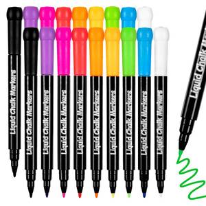 lot 6272 image: JR.WHITE Liquid Chalk Markers, 18 Pack Wet Erase Markers with 1mm Fine Tip for Acrylic Fridge Calendar, Glass Dry Erase Board, Whiteboard, Blackboard, Window, Mirror, LED Note Board & Chalkboard Signs