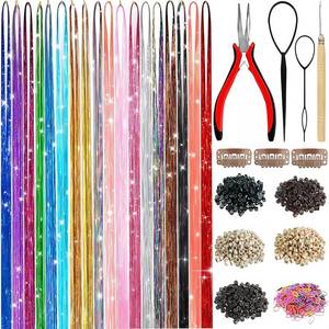 lot 6279 image: Hair Tinsel,18 Colors Hair Tinsel Kit for Girls 7600 Strands Fairy Tinsel Hair Extensions Holographic Hair Tinsel Heat Resistant Colored Hair Glitter Christmas Party Festival (18 Colors)