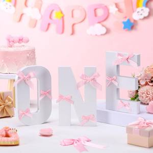 lot 6284 image: AceOrbit Bow Wooden One Sign for 1st Birthday Baby Shower Photo Prop First Birthday Decoration Photo Prop Cake Smash Props Table Centerpiece for Girls Baby Shower Party Decor(Pink)
