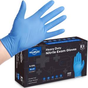 lot 6291 image: TitanFlex Nitrile Exam Gloves, Blue, 6-mil, Large, Box of 100, Heavy Duty Nitrile Gloves Disposable Latex Free, Powder Free, Medical Gloves, Cooking Gloves, Mechanic Gloves, Cleaning Gloves