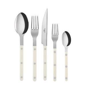 lot 6305 image: SABRE PARIS - 5-Piece Flatware Set - Bistrot Collection - Knife, Fork, Soup Spoon, Teaspoon & Dessert Fork - Stainless Steel & Nylon - Dishwasher Safe - Ivory - Brilliant Finish