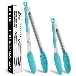 lot 6306 image: HOTEC Premium Stainless Steel Locking Kitchen Tongs with Silicon Tips, Set of 2-9 and 12, Blue