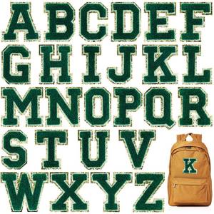 lot 6310 image: Jongdari 26pcs Iron on Letters for Clothing, Glitter Varsity Chenille Letter Patch Alphabet Sewing Appliques with Ironed Adhesive - Green A-Z