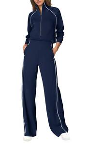 lot 6323 image: SENSERISE Womens Jumpsuits Casual Long Sleeve One Piece Jumpsuit Wide Leg Mock Neck Airport Travel Outfits with Pockets(Navy Blue,S)