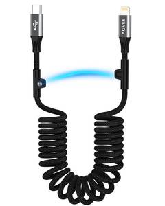lot 6324 image: AGVEE 3ft Coiled Short USB-C to Lightning Charging Cable MFI Certified 30W PD Fast Charger Cord in Car for iPhone 14131211XS8765 CarPlay, iPad, iPod, Dark Gray