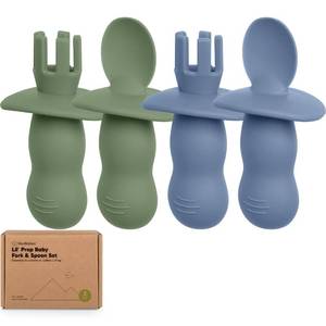 lot 6326 image: KeaBabies 4-Pack Silicone Baby Spoons and Forks Set - Baby Led Weaning Utensils 6-12 Months, Self Feeding Toddler Spoon & Fork for Training, Teething, Easy to Hold, BPA-Free Silicone (Slate)