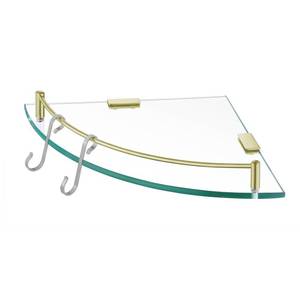 lot 6343 image: KES Glass Corner Shelf Bathroom Shelf Tempered Glass with Rail SUS 304 Stainless Steel Floating Wall Mount Bracket Brushed Gold, BGS2101A-BZ
