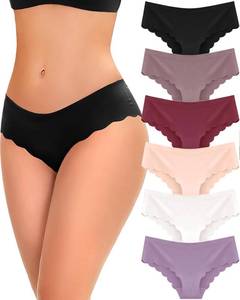 lot 6346 image: FINETOO 6 pack Seamless Underwear for Women Sexy Low Rise Hipster Wave Edge No Show Bikini Panties Womens Cheeky S-XL