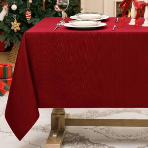 lot 6353 image: Softalker Jacquard Christmas Tablecloth Rectangle - Geometric Line Red Thick Table Cloth Waterproof & Stain Resistant Washable Table Covers for Xmas EveFamily DinnerHoliday Party (60 x 104 inch)
