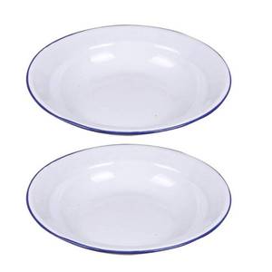 lot 6369 image: Kichvoe 2pcs Enamel Dish Enamelware Plate Basin Large Bowl Soup Bowls Shallow Bowls Dessert Bowl Asian Bowl Rustic ware Basin Camping Bowl Household White
