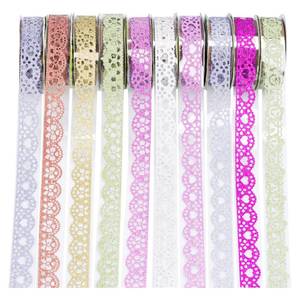 lot 6373 image: Heliltd 10 Roll Washi Tape Set Lace Pattern Glitter Bling Tape Sticker Self-Adhesive Colorful Sticker for DIY Scrapbooking Decorative Craft Gift Wrapping