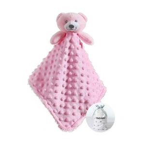 lot 6385 image: CREVENT Baby Comforting Security Blanket Lovey for Newborn Baby Girls Infants, Minky Dot Front  Sherpa Backing with Animal Face (Pink Bear)