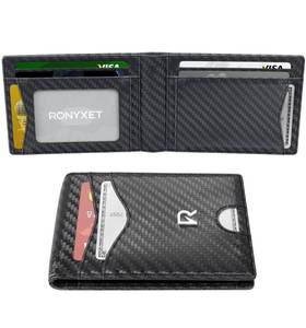 lot 6398 image: Ronyxet Slim Wallet for Men with Money Clip, Leather RFID Blocking Mens Wallet, Minimalist Credit Card Holder, Front Pocket Bifold - Gift Box Included (Money Pocket, Black Carbon)