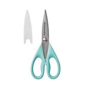 lot 6399 image: KitchenAid All Purpose Kitchen Shears with Protective Sheath Durable Stainless Steel Scissors, Dishwasher Safe, Soft Grip Comfort Handle, 8.72 Inch, Aqua Sky