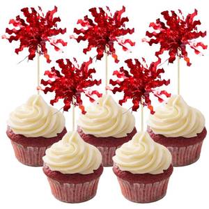 lot 6400 image: Gyufise 30Pcs Foil Firework Cupcake Toppers Sparkle Tinsel Cake Toppers Tinsel Drink Cake Decoration Cocktail Picks for Birthday Wedding Graduation Party Supplies Red