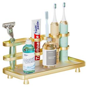 lot 6406 image: YOOLENS Electric Toothbrush Holder for Bathroom Countertop 5 Metal Slots Toothpaste Razor Mouthwash Organizer, Gold