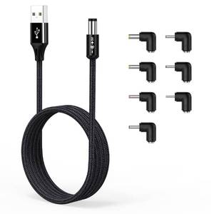lot 6409 image: AGVEE 6.6ft USB to DC 5V Power Cord 5521(5.5x2.1mm)  Braided Nylon & Aluminum Shell  6pcs DC Adapter Tips  Fast & Durable Charging for CCTV Cameras, Routers, LED Strips, Black