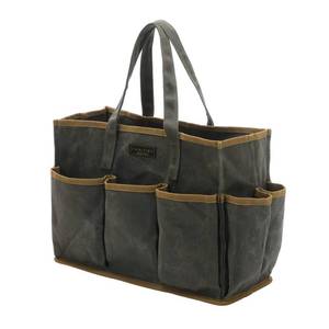 lot 6422 image: Tool Tote Bag, Heavy Duty 16oz Waxed Canvas Garden Tool Bag  Portable 11-Pocket Tool Storage Bag for Gardener Electrician Contractor Repairman (14L x 5.5W x 10.5H) �� Army Green