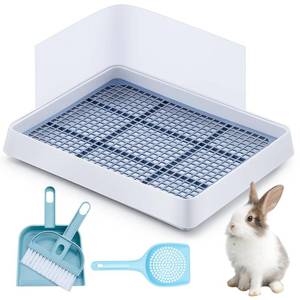 lot 6426 image: Uiifan Large Rabbit Bunny Litter Box Guinea Pig Litter Tray 15 x 12.1 x 2.55 Inch Small Animal Pet Toilet Potty Pan Rectangular Rabbit Bedding Tray Ferrets Cage (White and Blue)