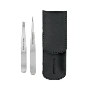 lot 6427 image: Tweezerman Petite Tweeze Set with Travel Case - Point and Slant Tweezers, Tweezers for Travel (Black Case)