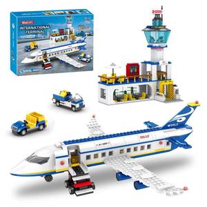 lot 6431 image: WinGift 880 Pcs City Airport Passenger Terminal Building Set, 6 IN 1 Airplane Building Blocks Toy, STEM Aircraft Bricks with Shuttle Bus,Luggage Cart,Planes Model Toys Gifts for Adults Boys Ages 6-12