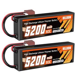 lot 6435 image: Hilldow 3S Lipo Battery 5200mAh 11.1V 80C RC Battery Hard Case with T Plug for RC Car Boat Truck Heli Airplane Drone(2 Packs)