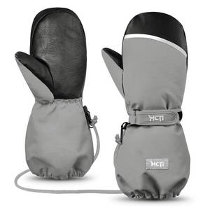 lot 6437 image: MCTi Kids Mittens Waterproof Winter Ski Warm Sherpa Lined Long Cuff with String (Gray, Small(Fits 12-16 Years))