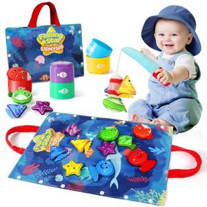 lot 6440 image: Montessori Toys for 1 Year Old Boy Girl Birthday Gift, 17 in 1 Cloth Fishing Game with Stacking Cups, Color Sorting, Shape Matching, Early Learning Toddler Toys, Toddler Gift, Easter Basket Stuffer